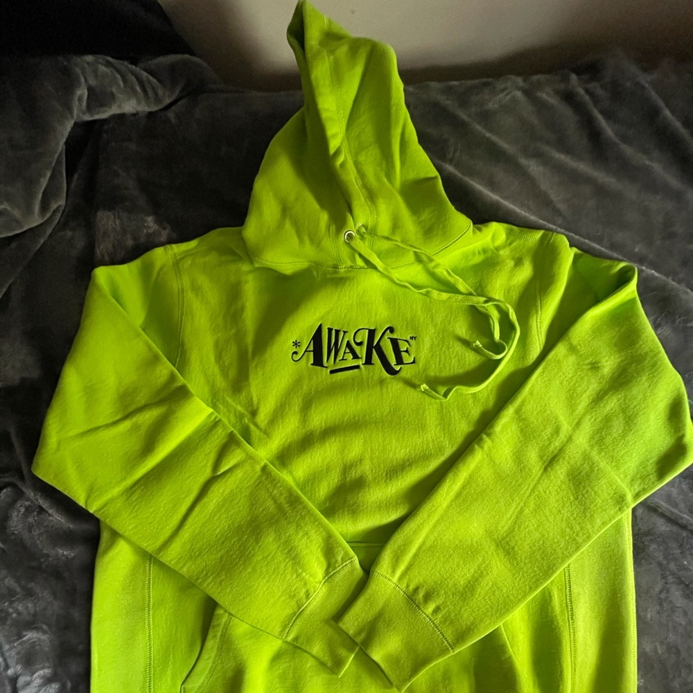 Awake NY Lime Green Distorted Logo Hoodie